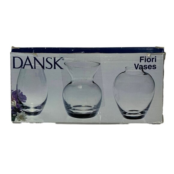 Set Of 3 Dansk Fiori Clear Glass Mini Vases For Flowers Fresh Herbs Original Box - Picture 3 of 4
